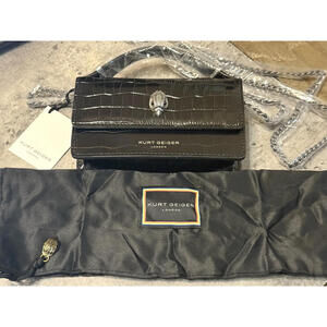 NWT Kurt Geiger London XS Bond Black Croc Embossed Leather Top Handle Bag